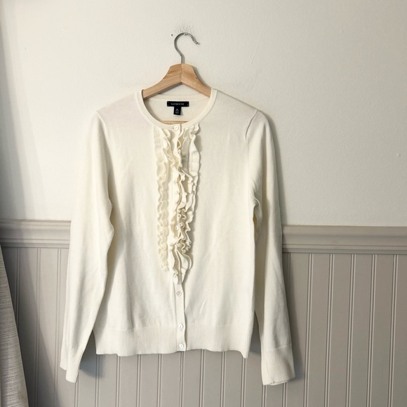 Lands' End Sweaters - Lands' End Medium Ivory Ruffled-Front Button Cardigan